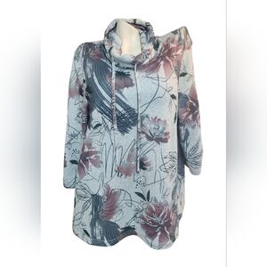 Initiatives, Floral Cowl Neck Sweater. Grey/Pink